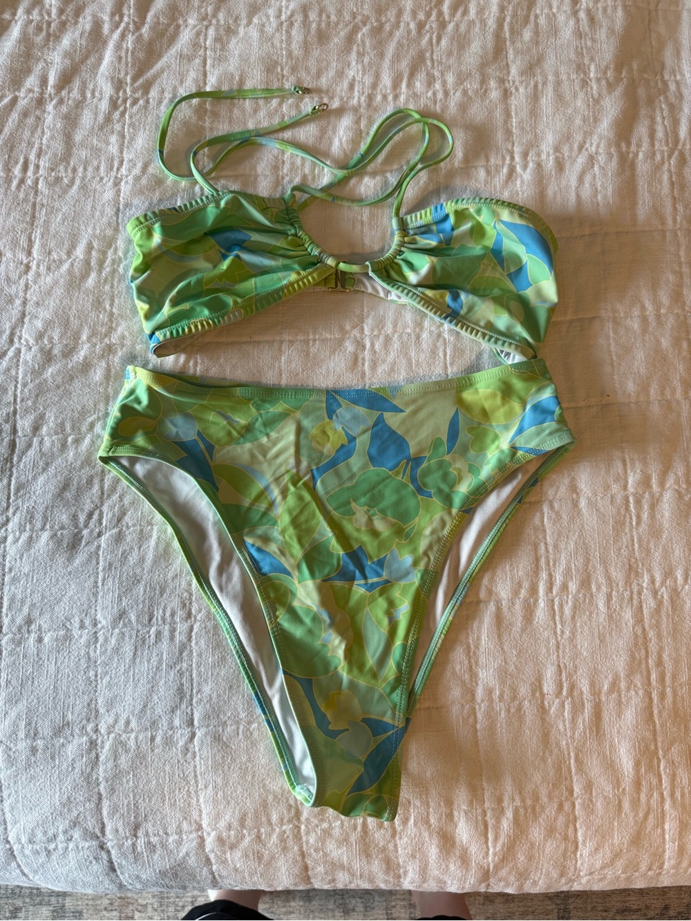 Faithfull the Brand Green and Blue Floral Print Bikini Set
